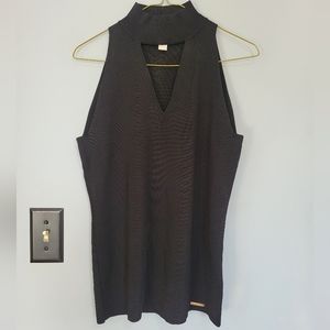 Michael Kors Sleeveless Turtleneck Viscose Blend V Cutout Top